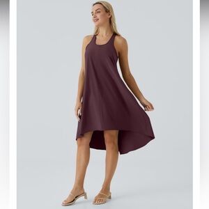 NWT Halara Breezeful™ Backless Racerback Side Pocket Hi/Lo Midi Dress - Burgundy
